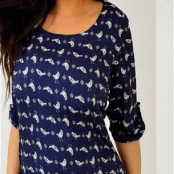 Lily Rose Navy Blue Bird 3/4 Sleeve Polyester Dress; Medium - Picture 2 of 10